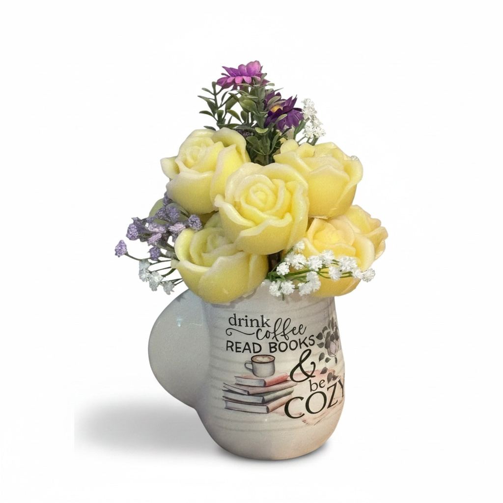 Book Lover Handwarmer Mug with Candle Flowers β Cozy Coffee Gift