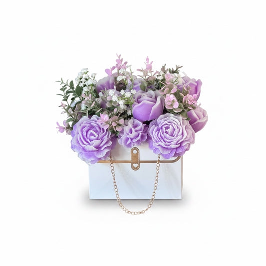 Custom Scented Candle Flowers – White Florist Purse Gift