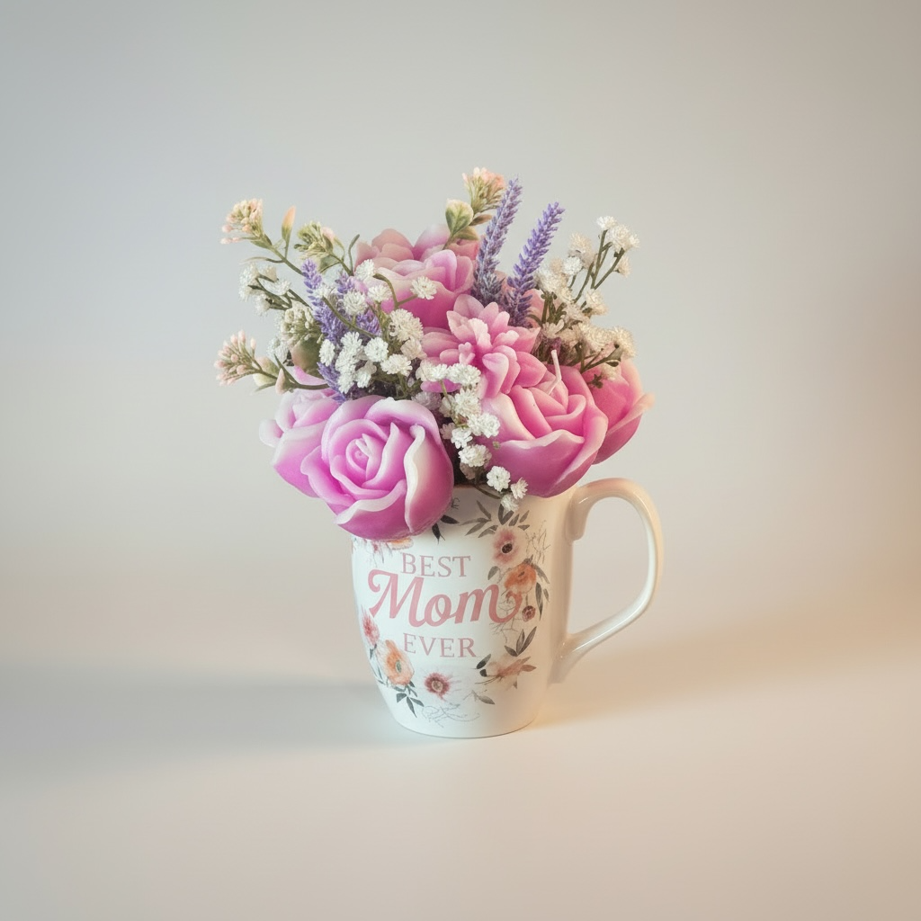 Best Mom Ever Mug with Scented Candle Flowers - Faith-Inspired Custom Gift