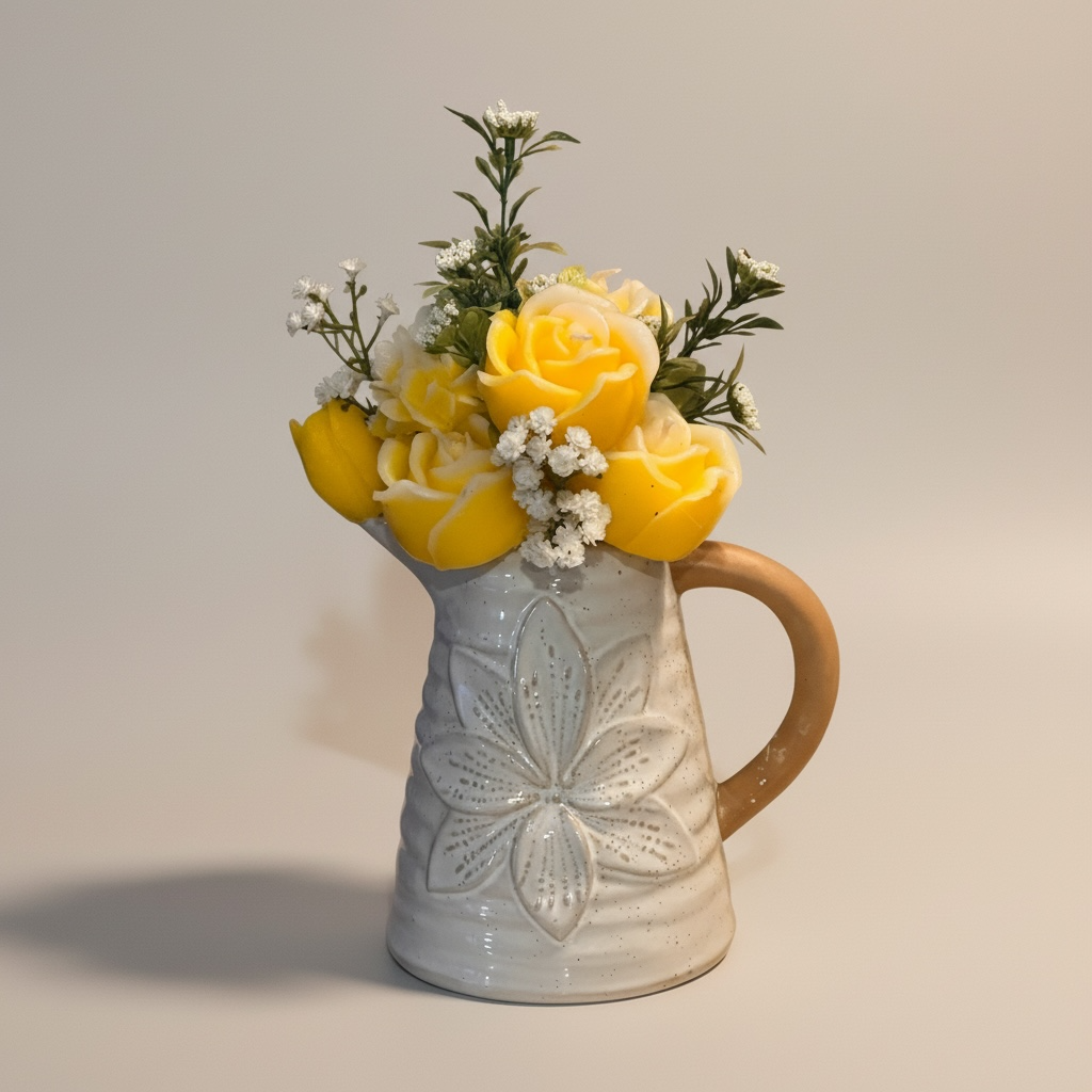 Candle Flowers in Rustic Vase – Custom Arrangement
