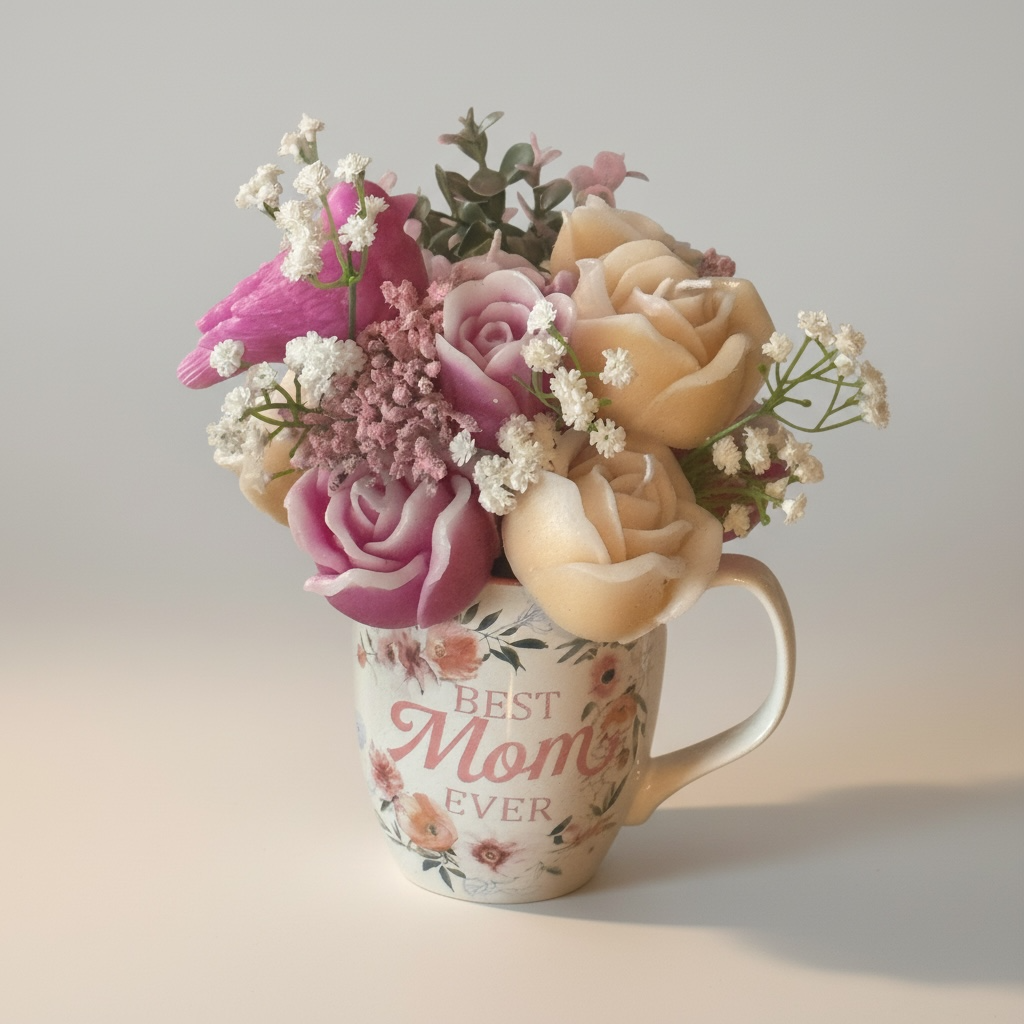 Best Mom Ever Mug with Scented Candle Flowers - Faith-Inspired Custom Gift