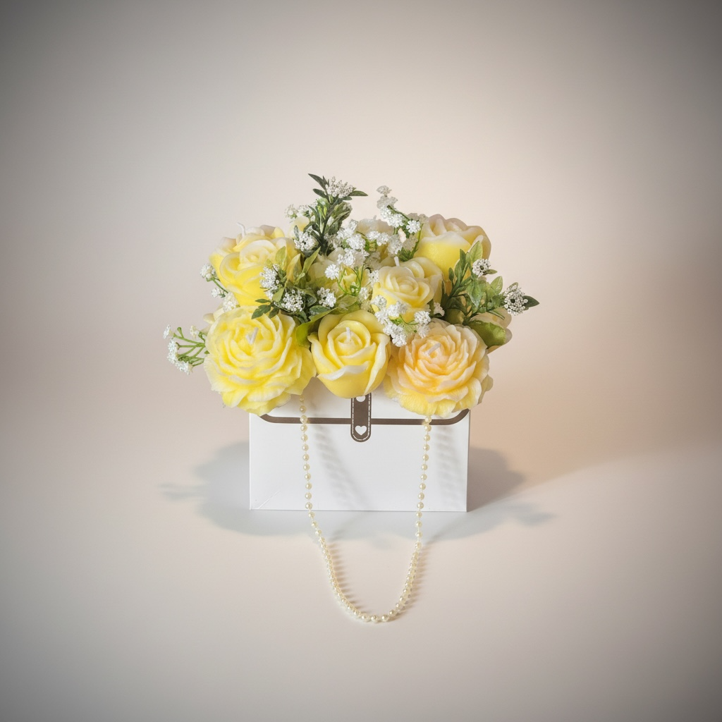 Custom Scented Candle Flowers – White Florist Purse Gift