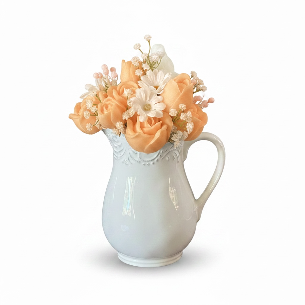 White Pitcher with Custom Candle Flowers