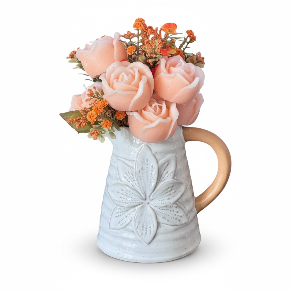Candle Flowers in Rustic Vase – Custom Arrangement