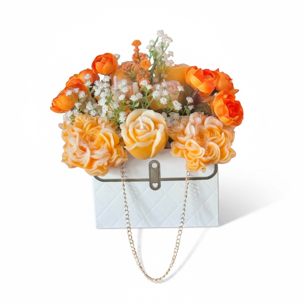 Custom Scented Candle Flowers – White Florist Purse Gift