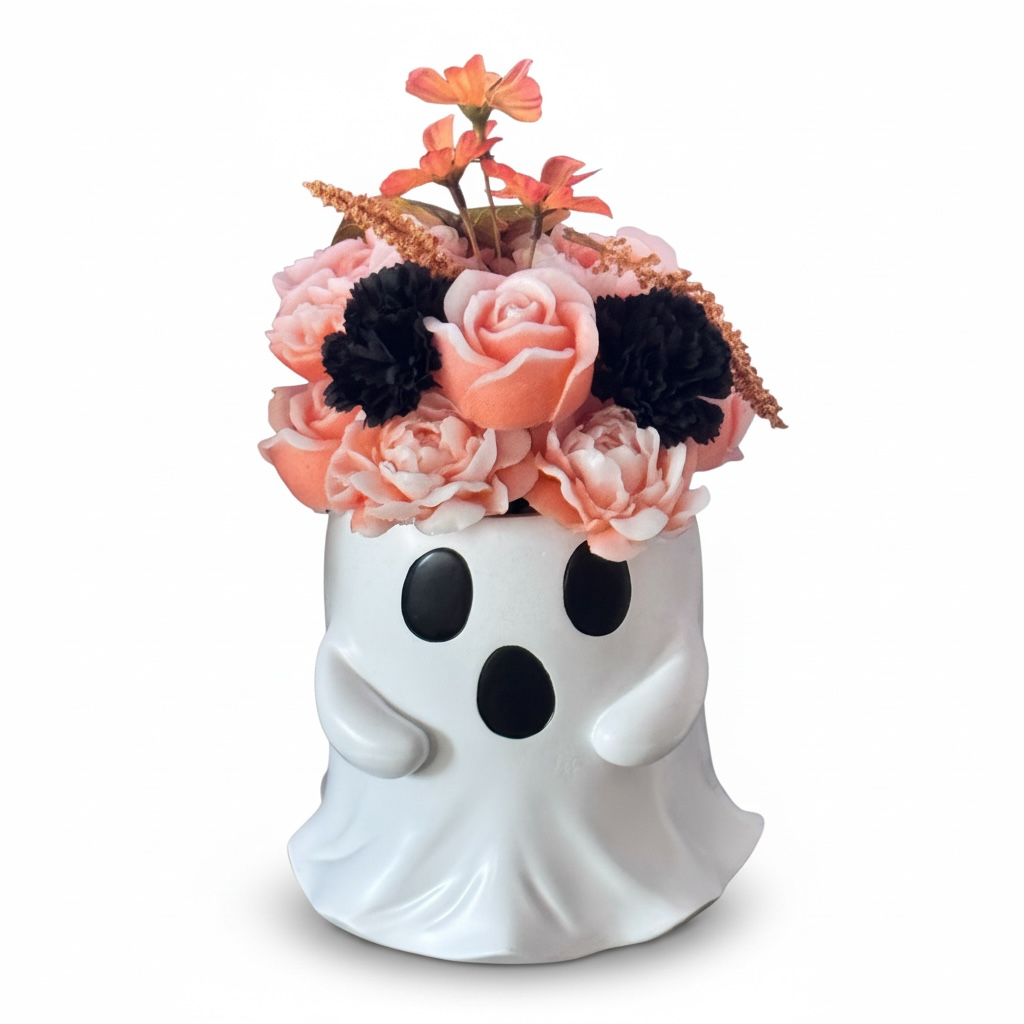 Spooky Blooms Cute Ghost Vase | Halloween Candle Flower Centerpiece | Friendly Ghost Halloween Decor