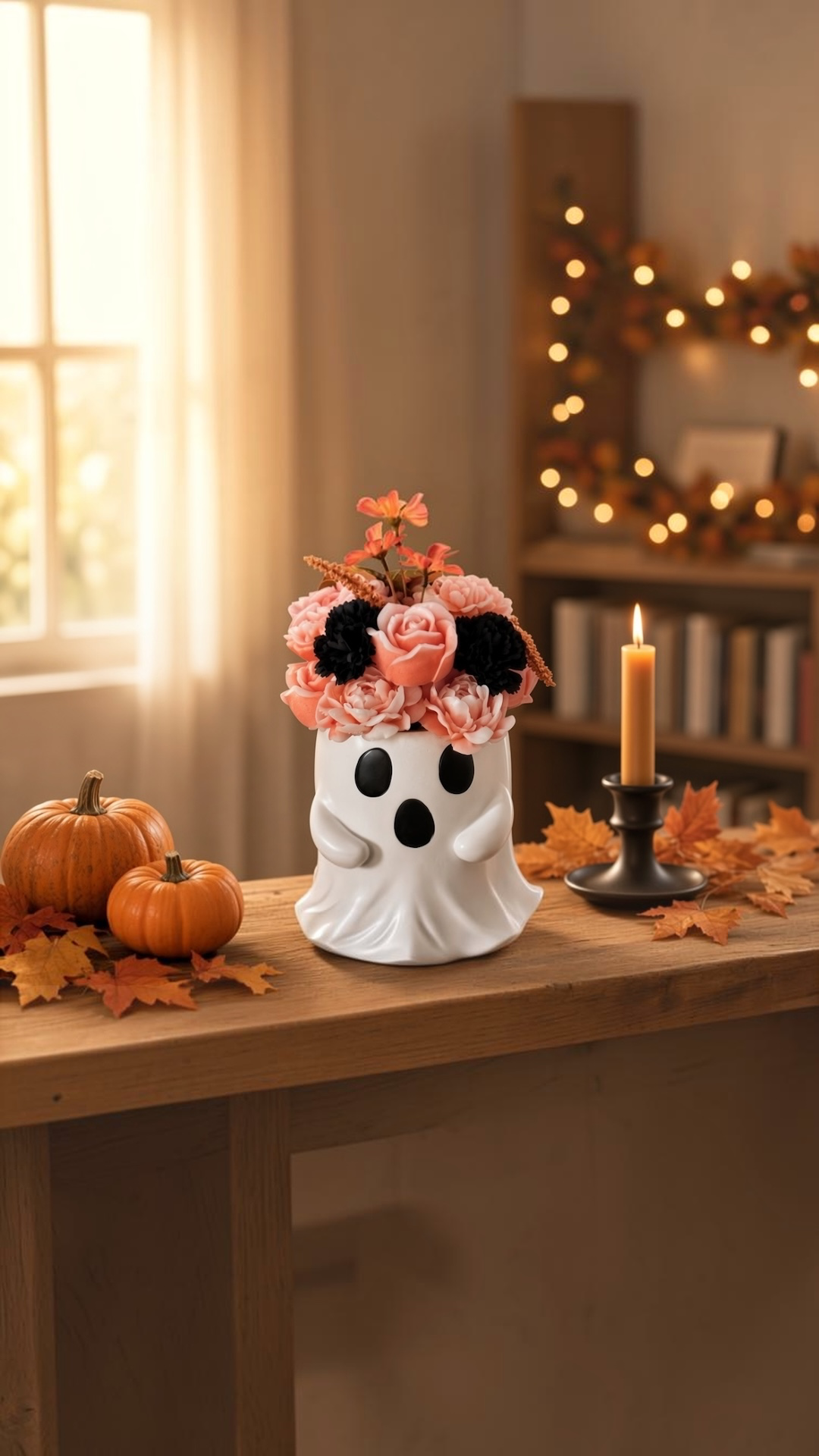 Spooky Blooms Cute Ghost Vase | Halloween Candle Flower Centerpiece | Friendly Ghost Halloween Decor