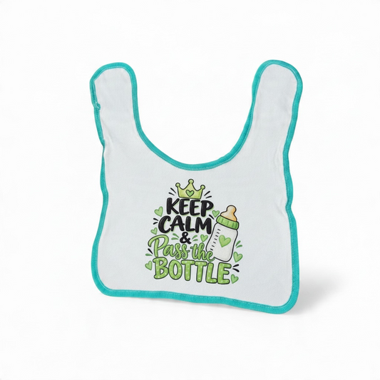 Keep Calm & Pass the Bottle – Funny Baby Bib