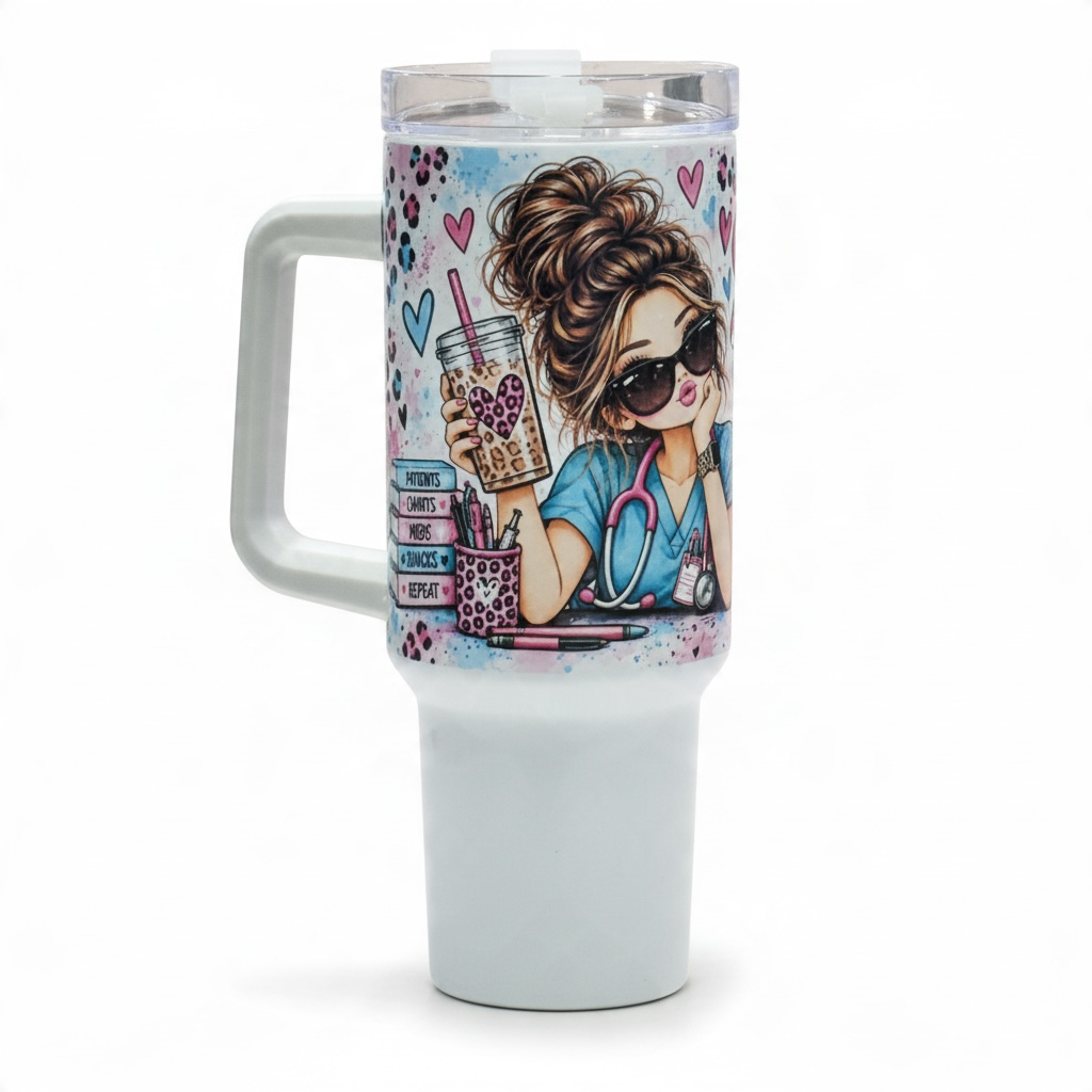 Scrubs, Coffee & a Whole Lot of WTF – Funny Nurse 40 oz Tumbler – back